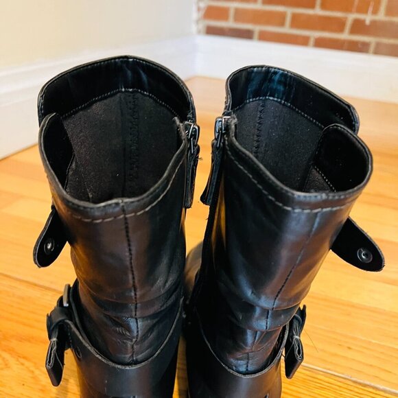 EARTH Women's Everwood Boots 7B Black Leather Mid-Calf Side Zipper Biker Moto - Picture 6 of 16